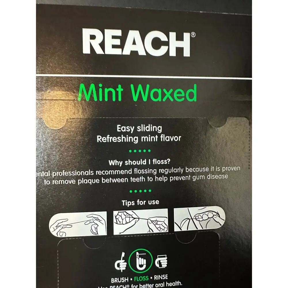 REACH Mint Waxed Dental Floss 5 Pack 500 Yards Total 100 yd Each